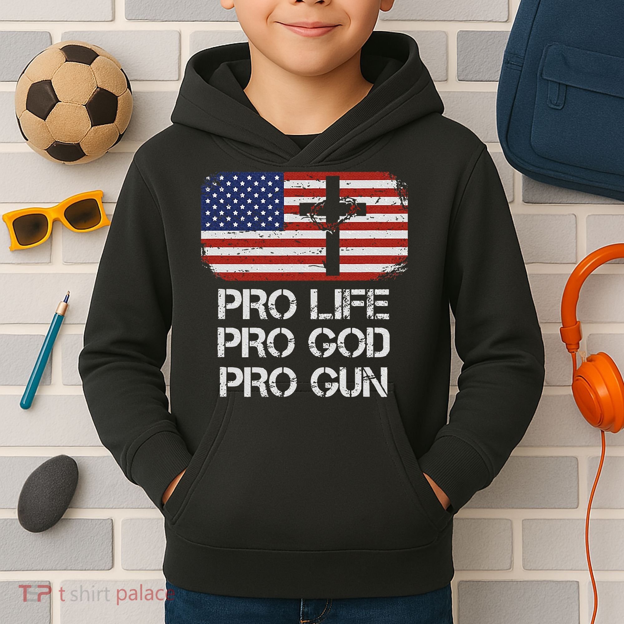 Pro Life Pro God Pro Gun Conservative Kids Hoodie