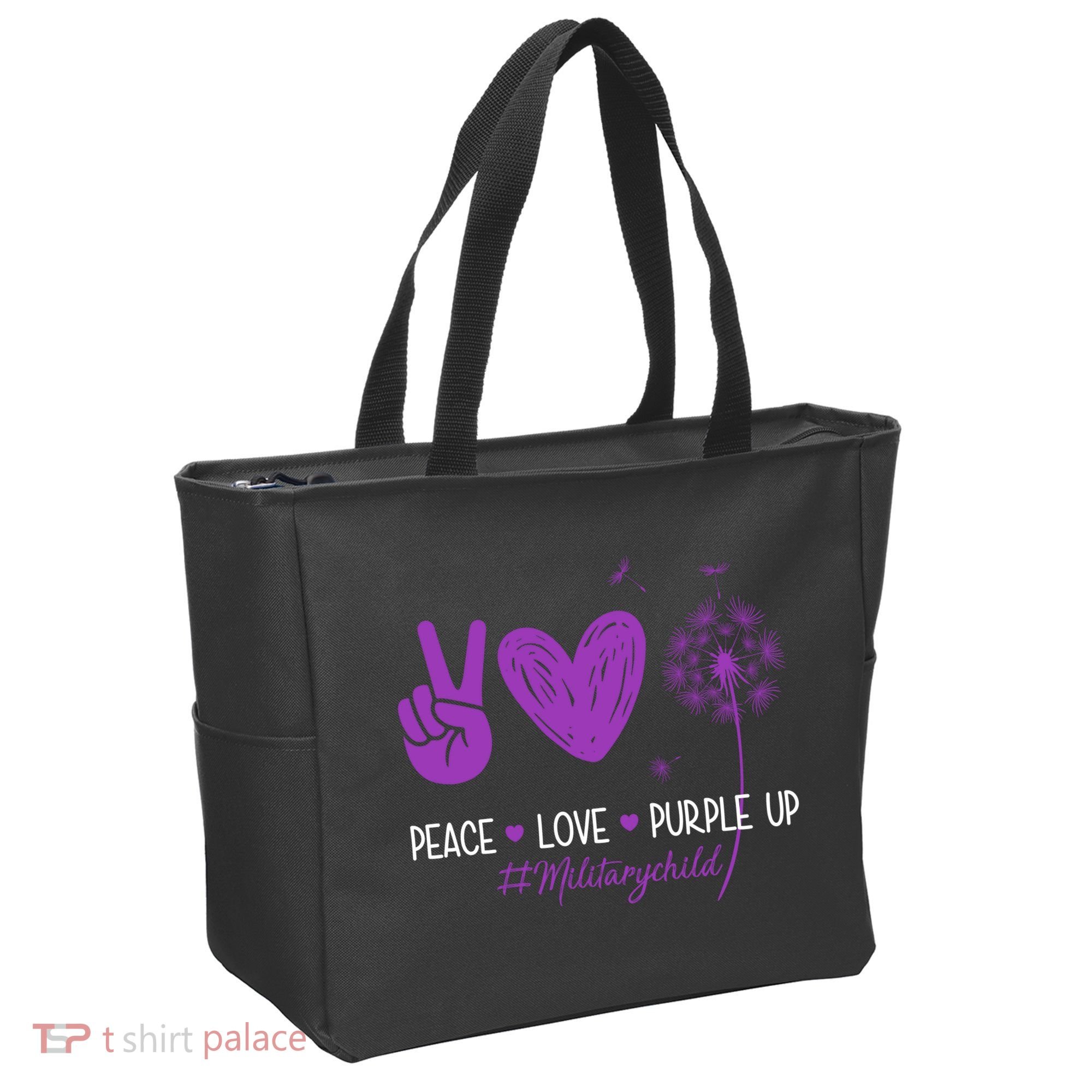 Peace Love Purple Up Military Child Tote Bag