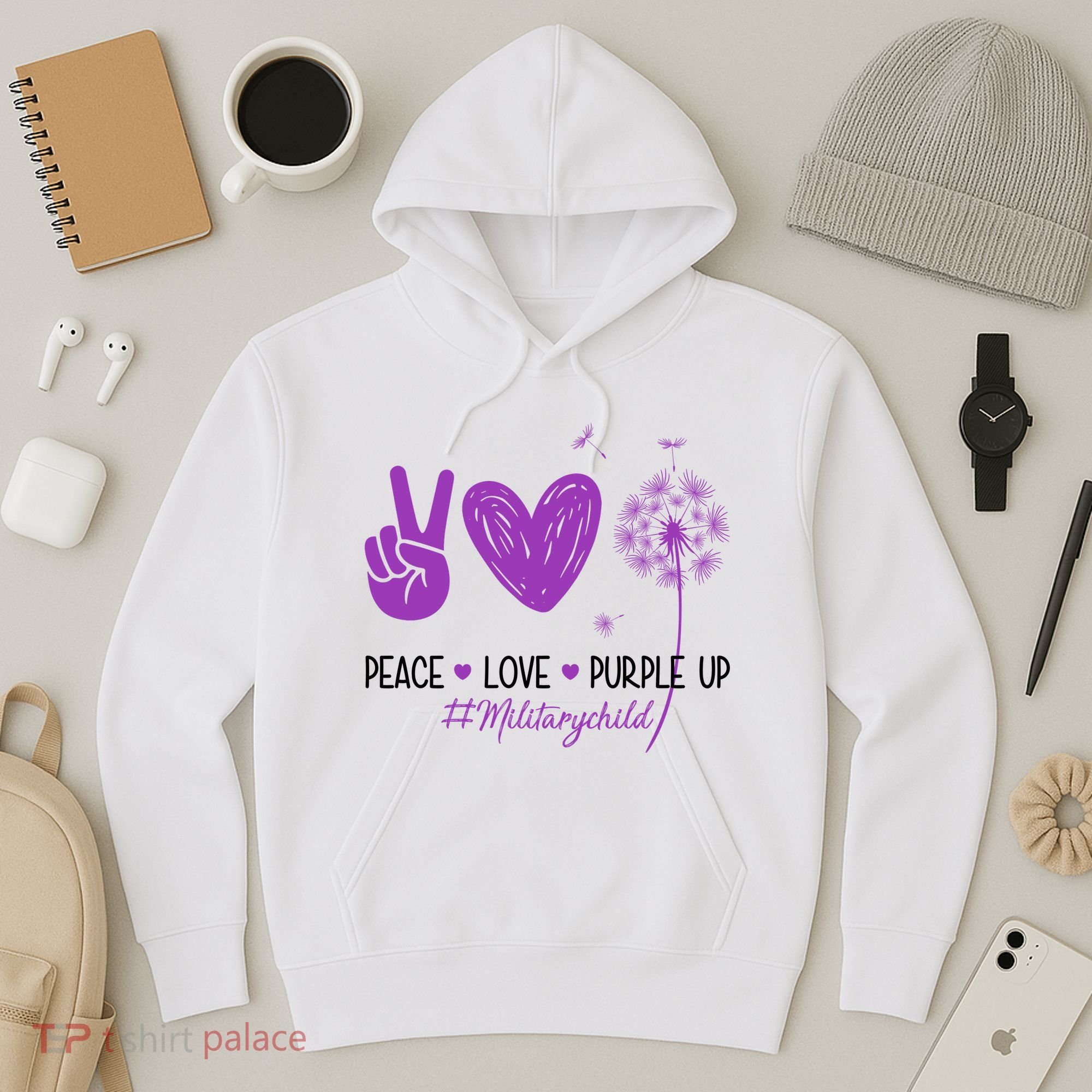 Peace Love Purple Up Military Child Hoodie