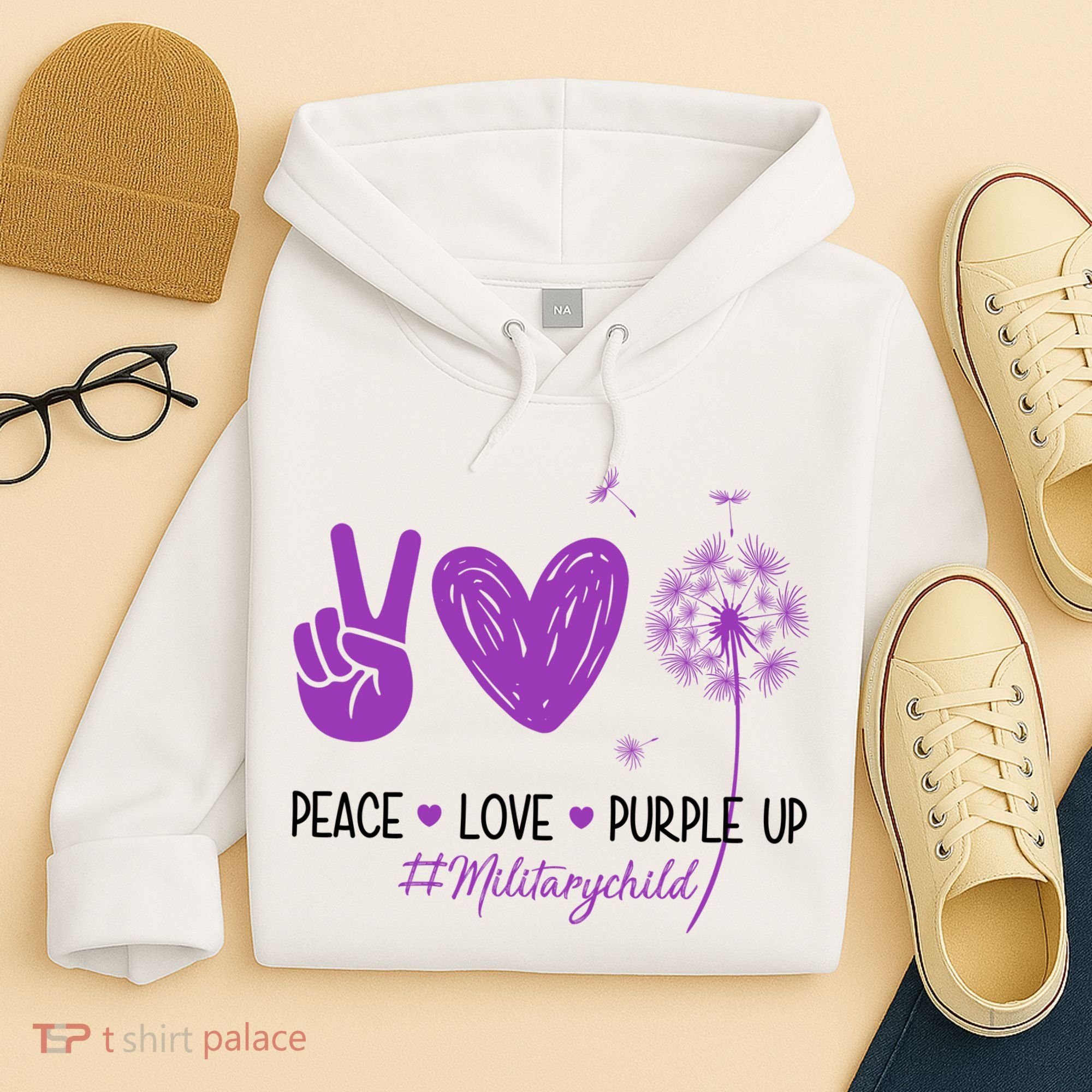 Peace Love Purple Up Military Child Hoodie