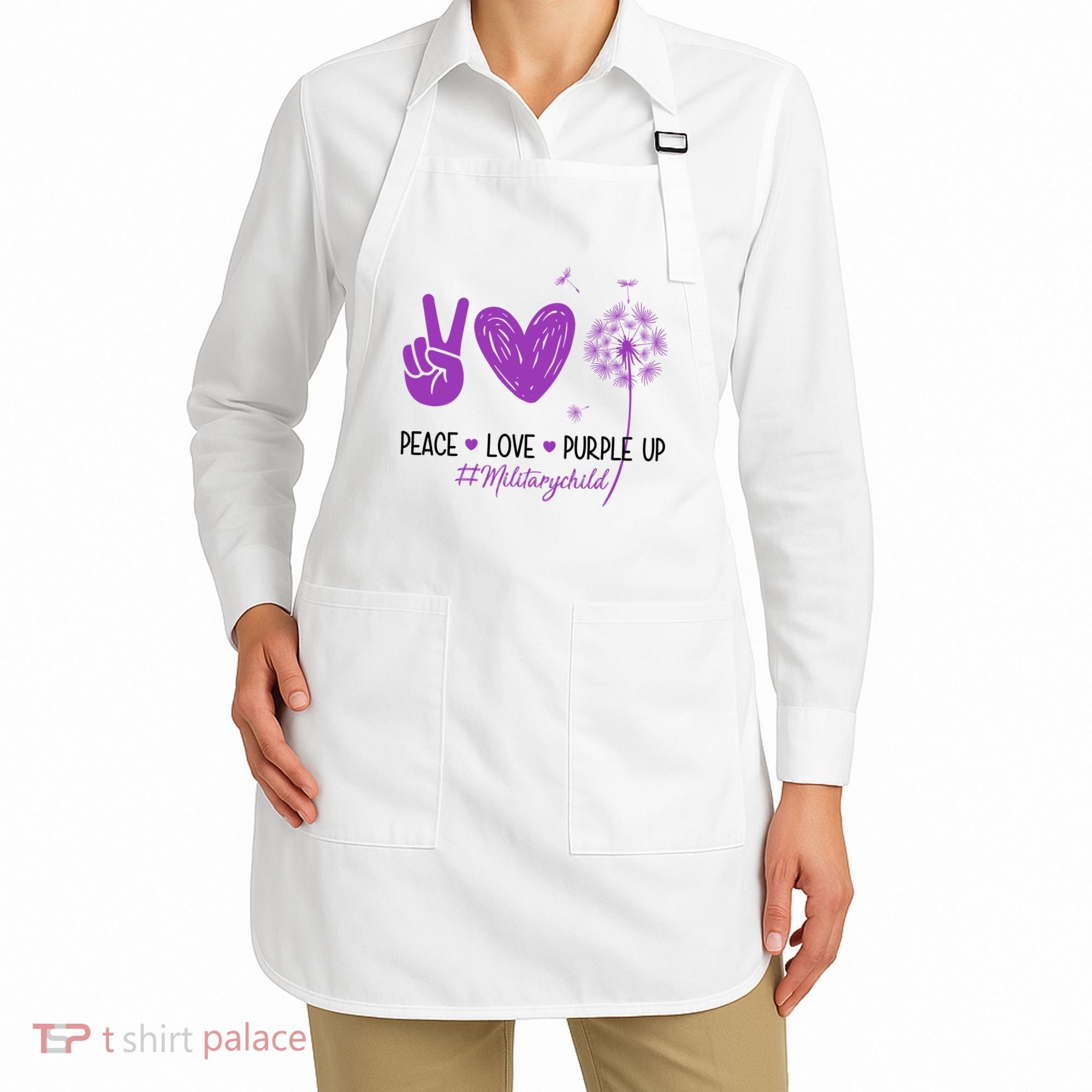 Peace Love Purple Up Military Child Apron