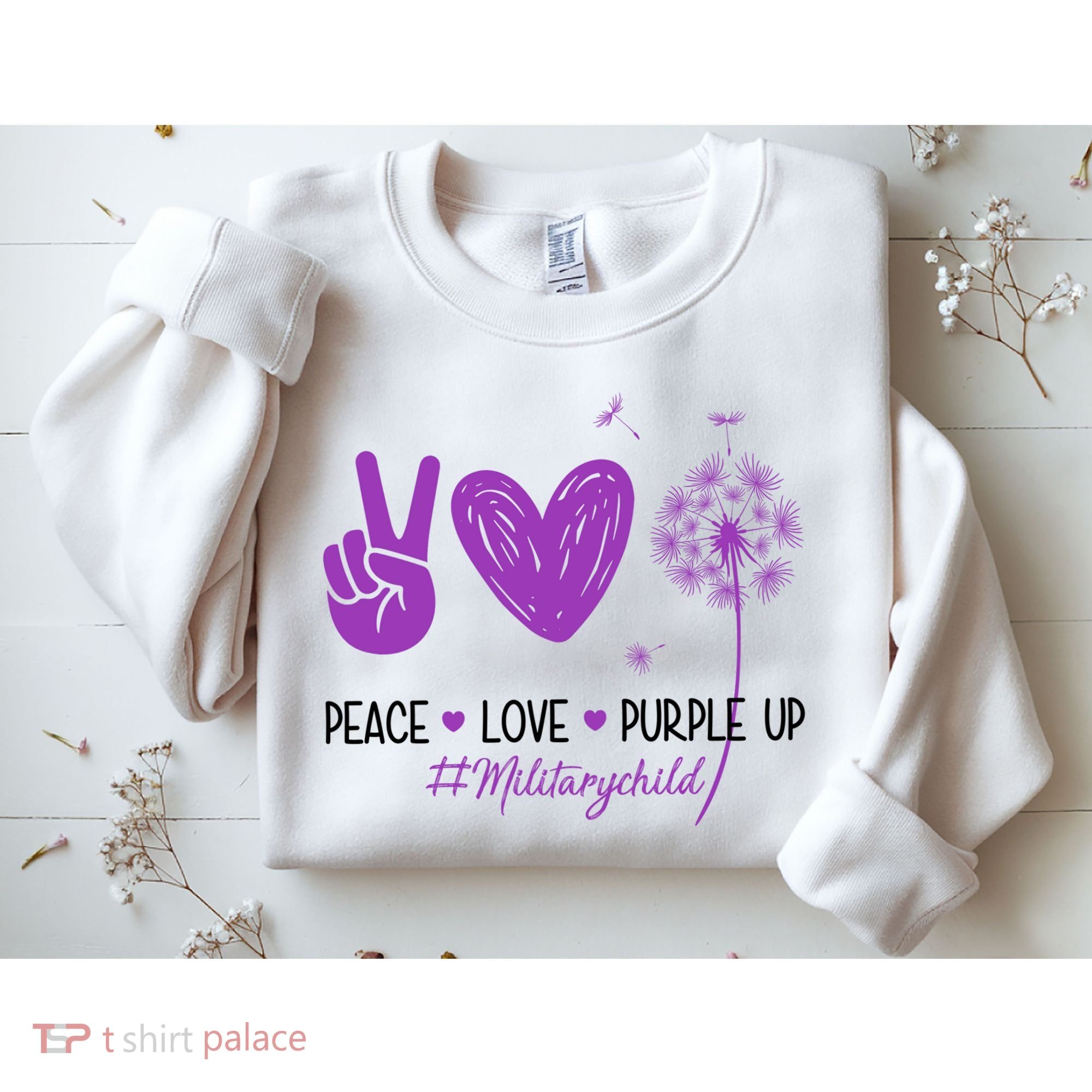 Peace Love Purple Up Military Child Sweatshirt