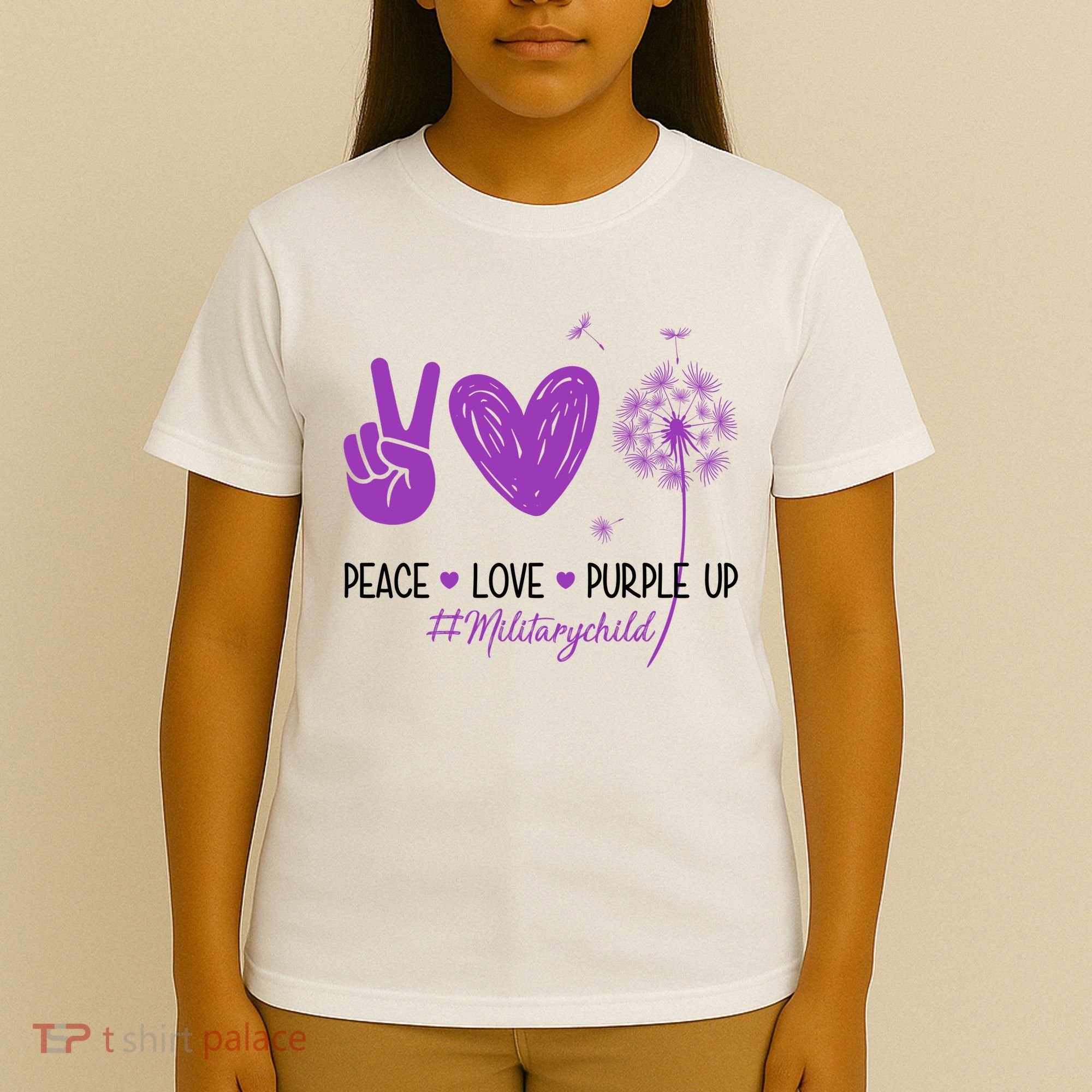 Peace Love Purple Up Military Child T-Shirt