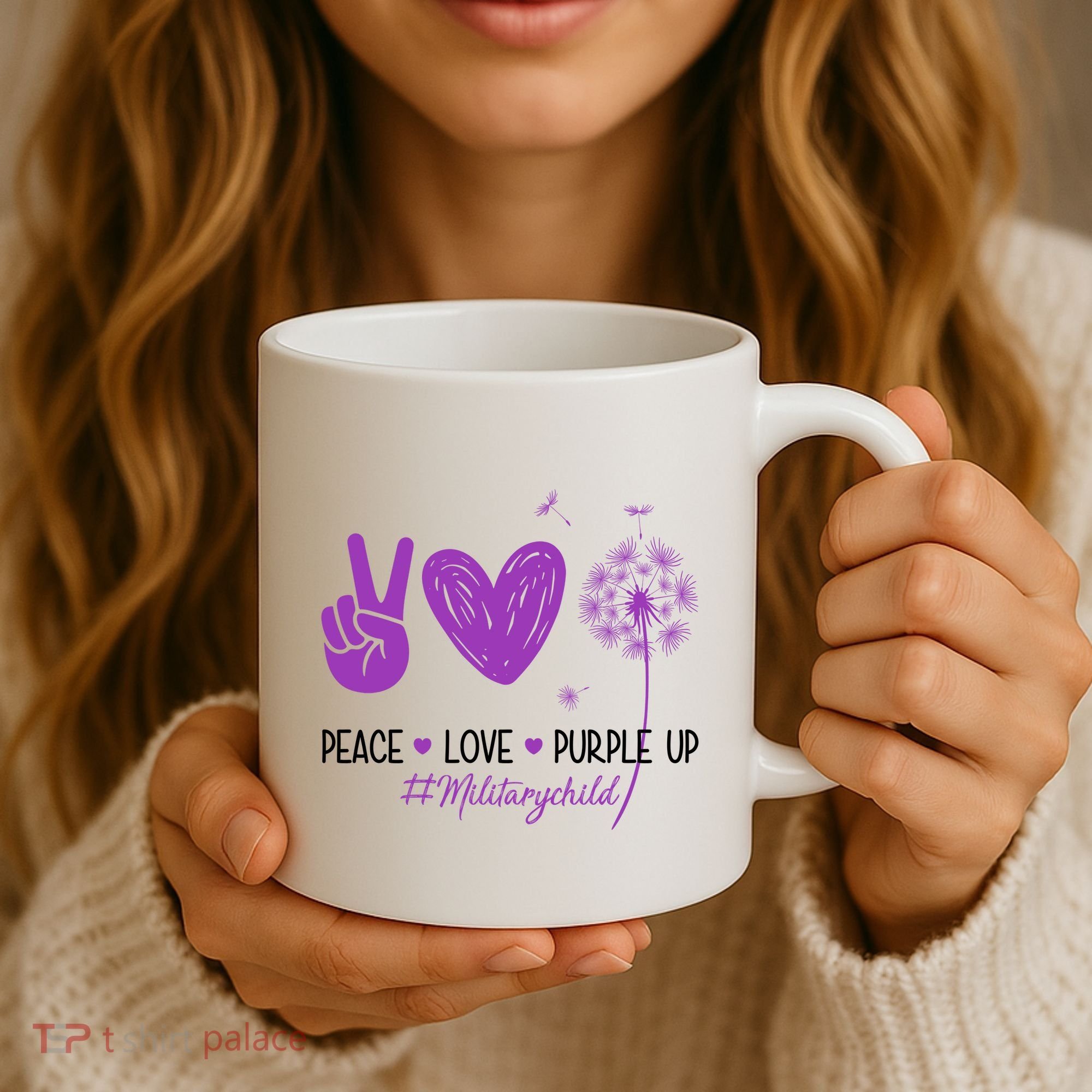 Peace Love Purple Up Military Child Coffee Mug
