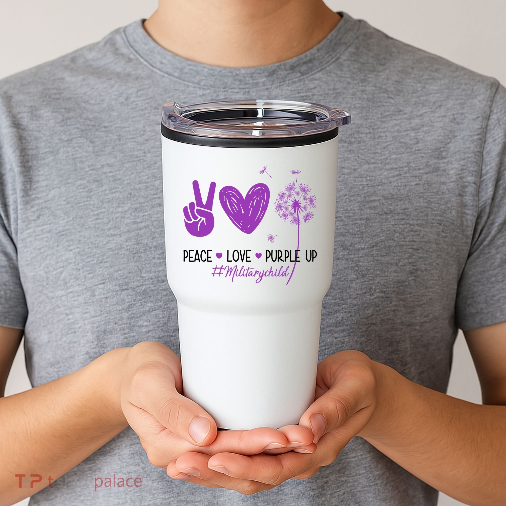 Peace Love Purple Up Military Child Tumbler