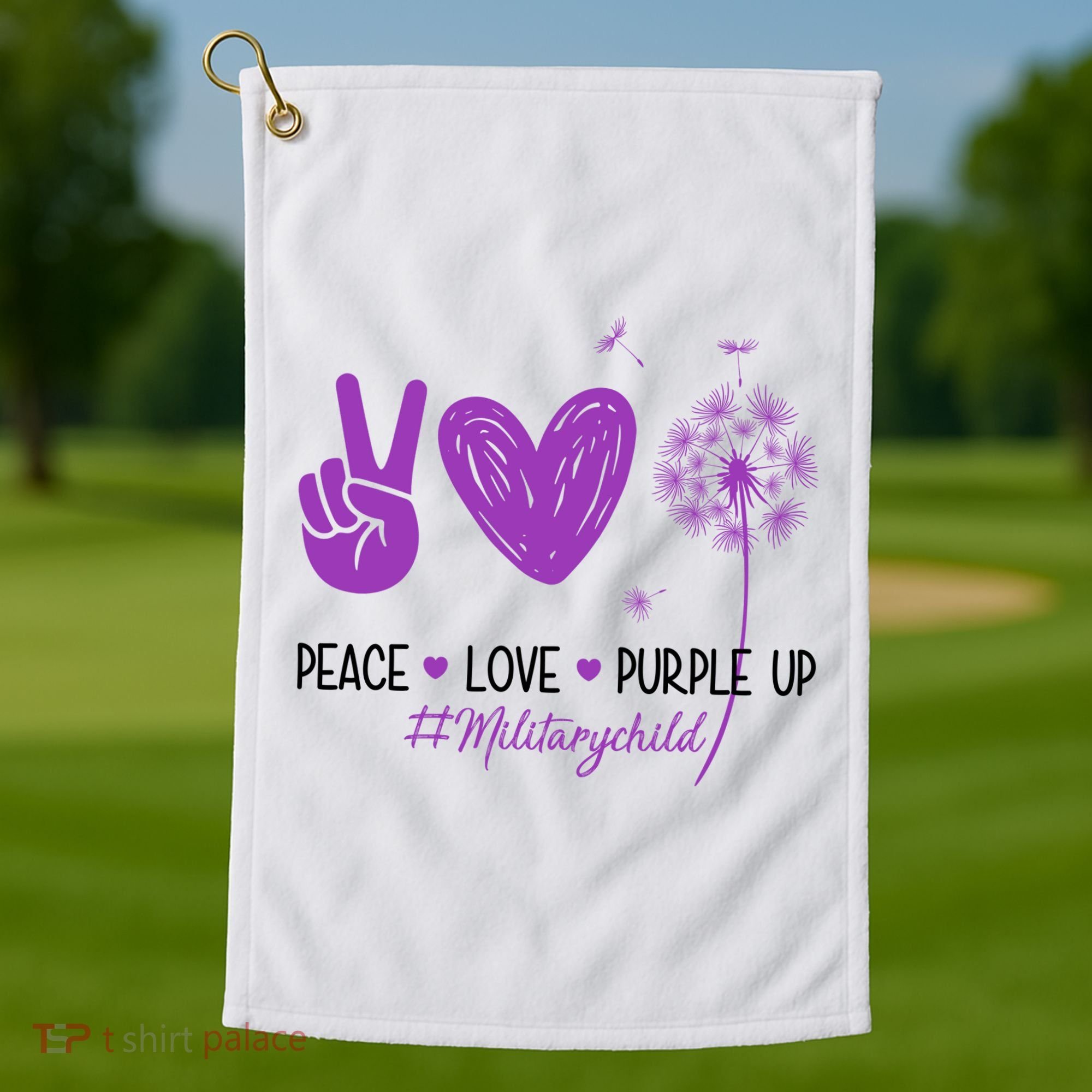 Peace Love Purple Up Military Child Golf Towel