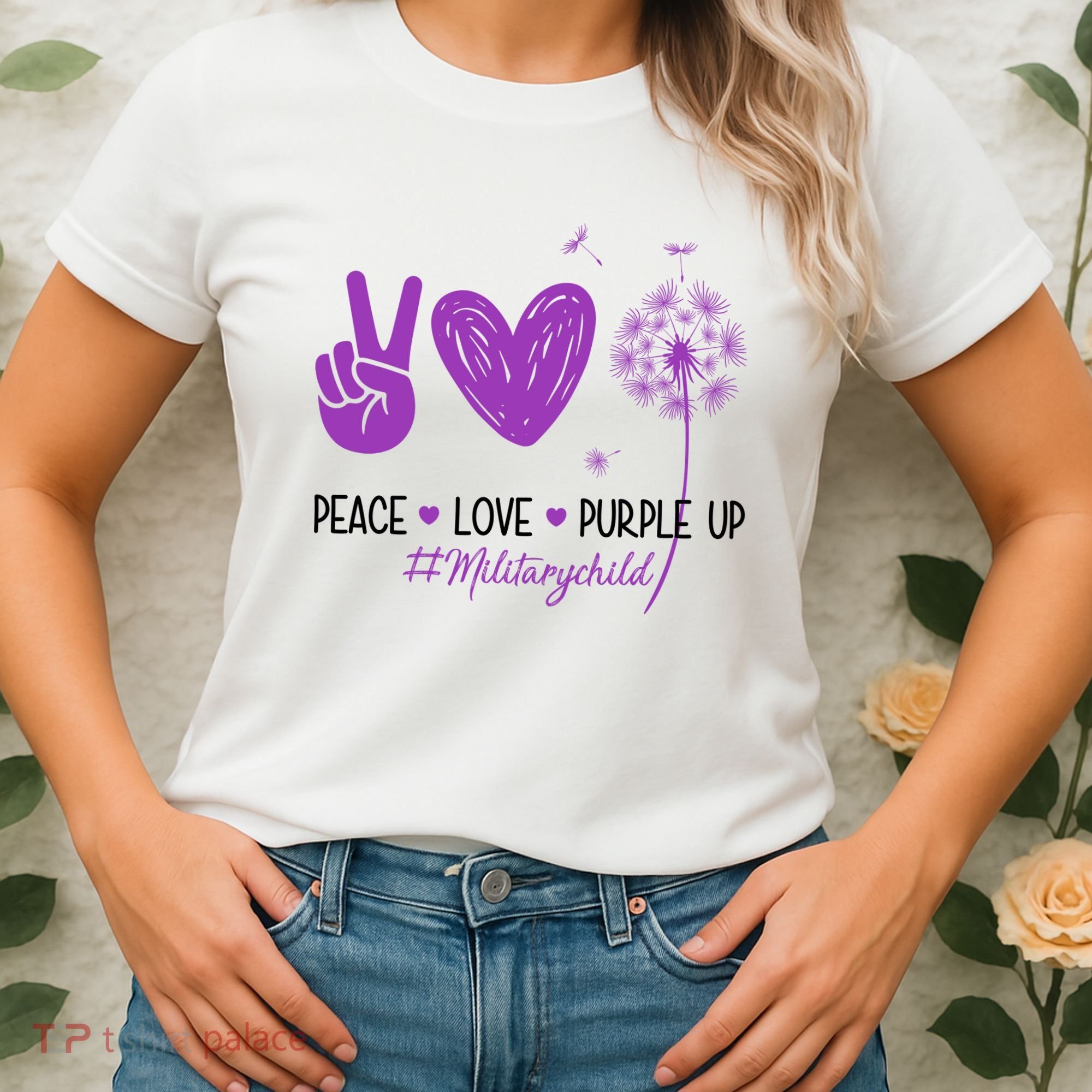 Peace Love Purple Up Military Child Women's T-Shirt