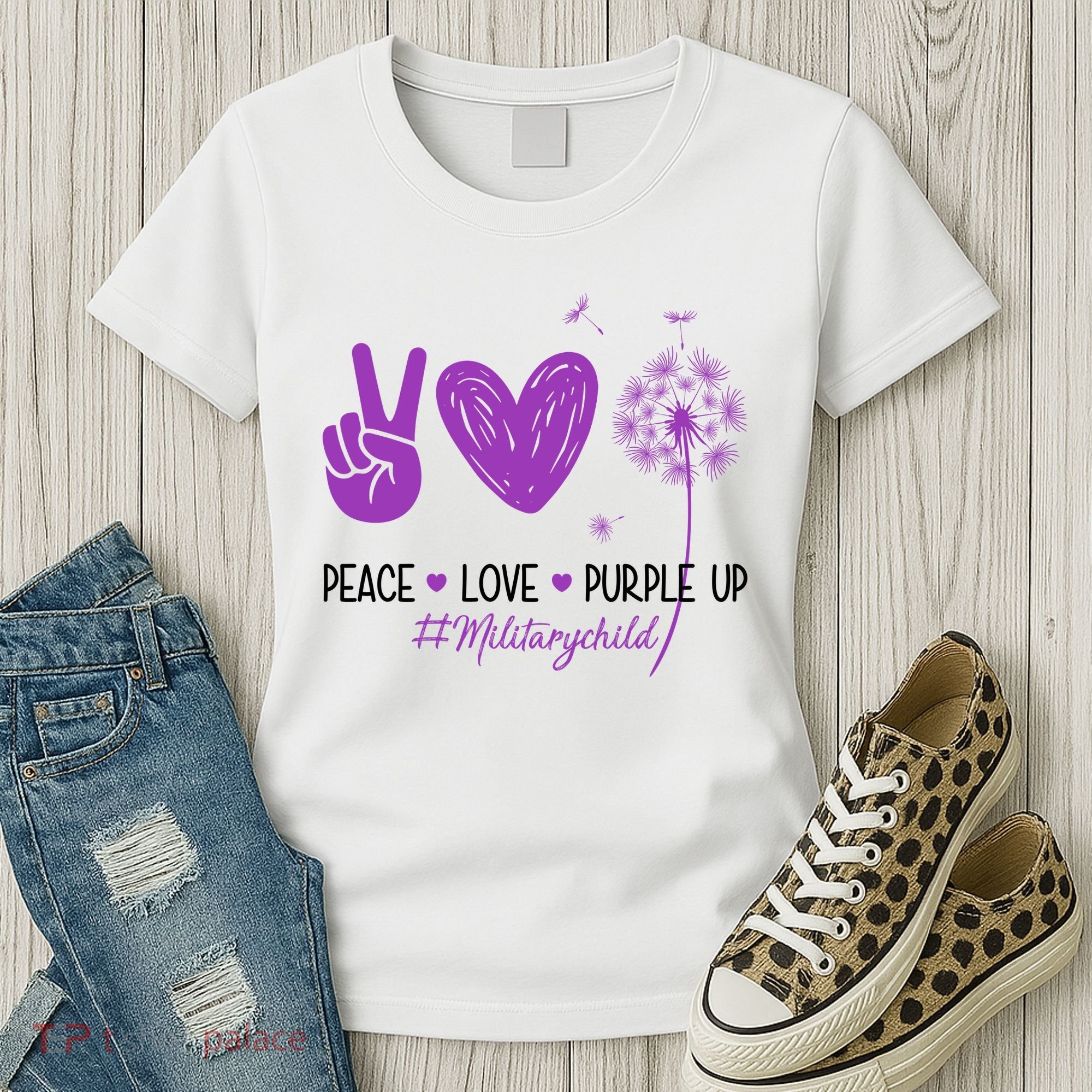 Peace Love Purple Up Military Child Women's T-Shirt