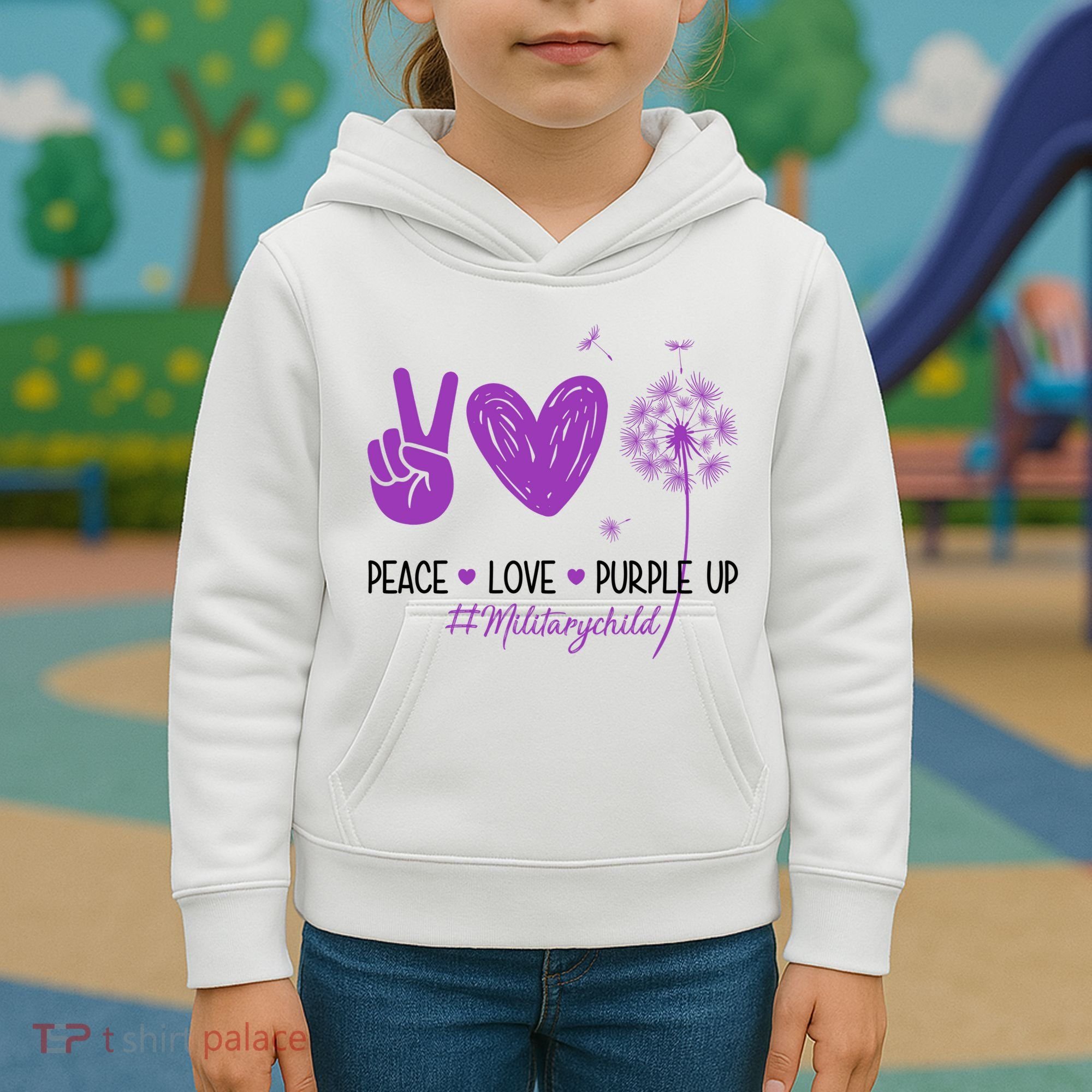 Peace Love Purple Up Military Child Kids Hoodie