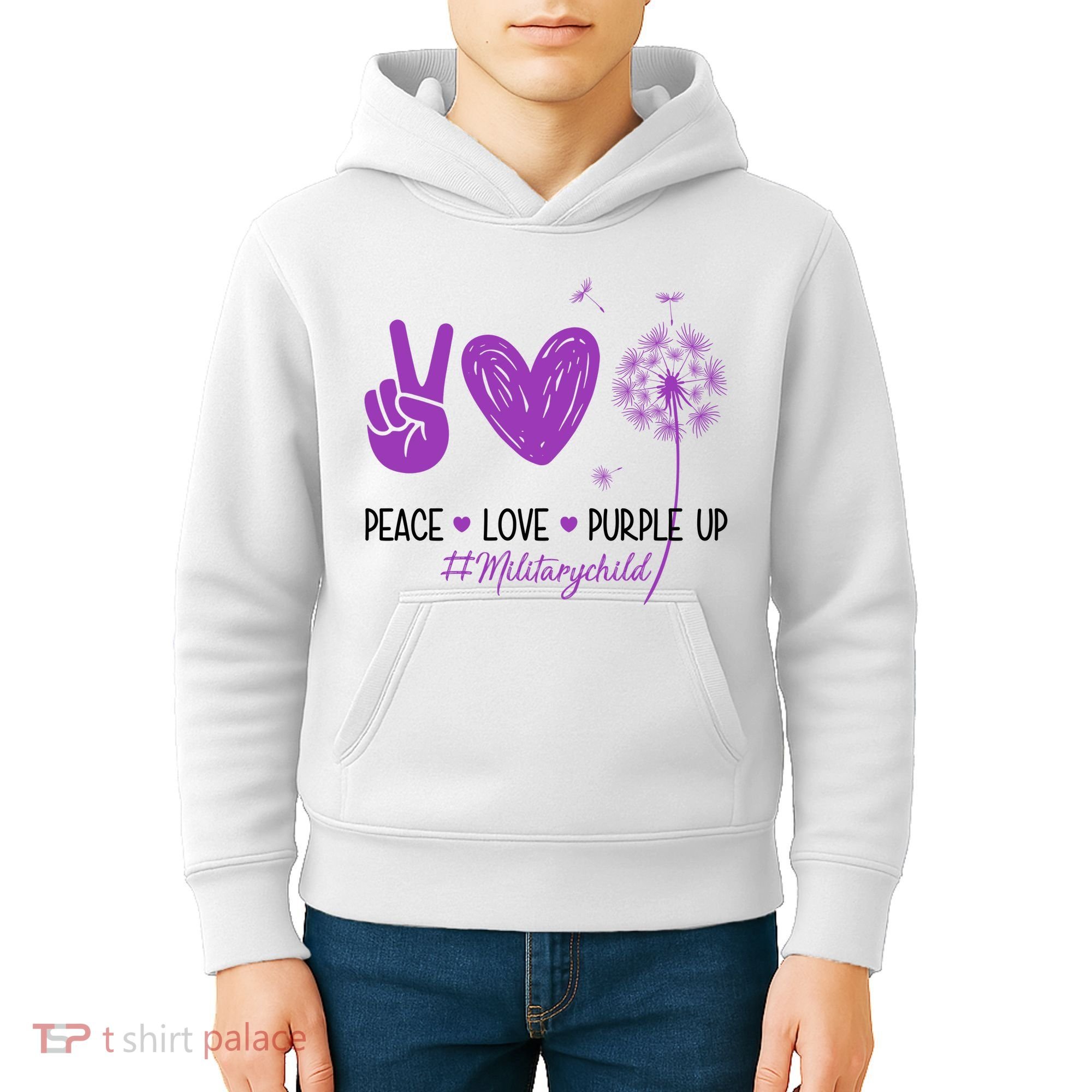 Peace Love Purple Up Military Child Kids Hoodie