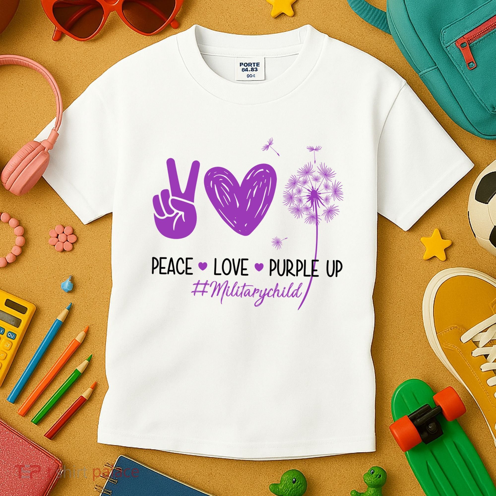 Peace Love Purple Up Military Child Kids T-Shirt