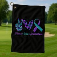 Peace Love Prevention Suicide Prevention Awareness Golf Towel thumb 1