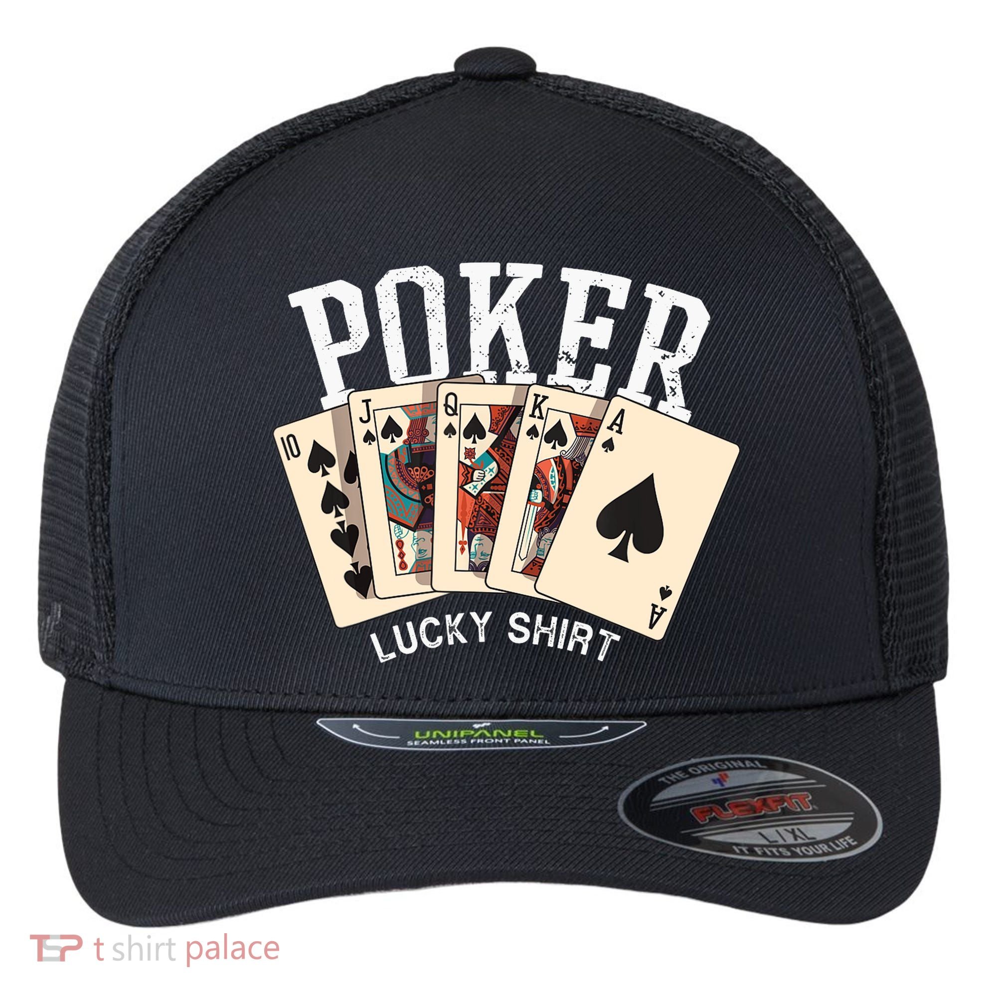 Poker Lucky Poker Player Gambling Funny Poker Flexfit Unipanel Trucker Cap