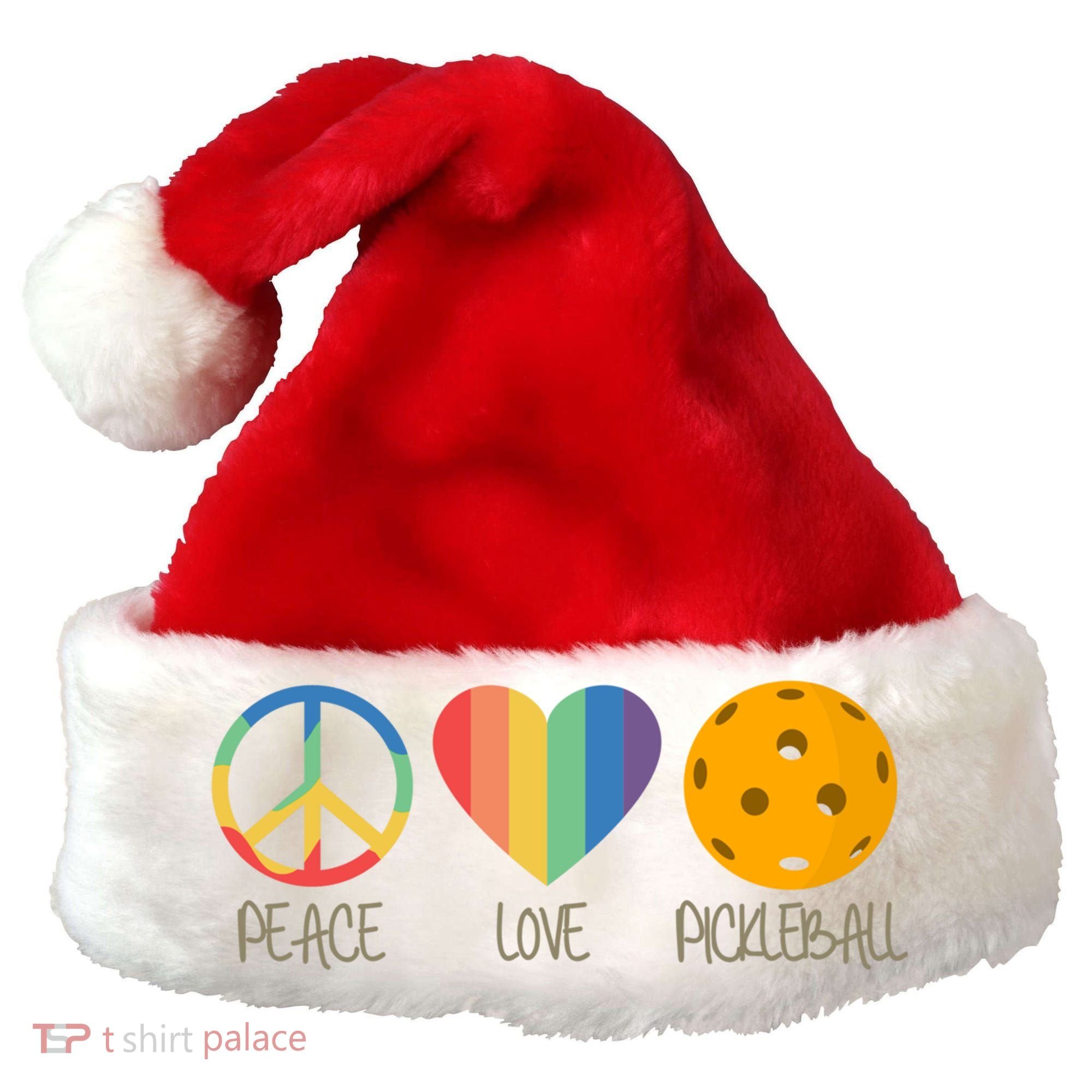 Peace Love Pickleball Gift Santa Hat