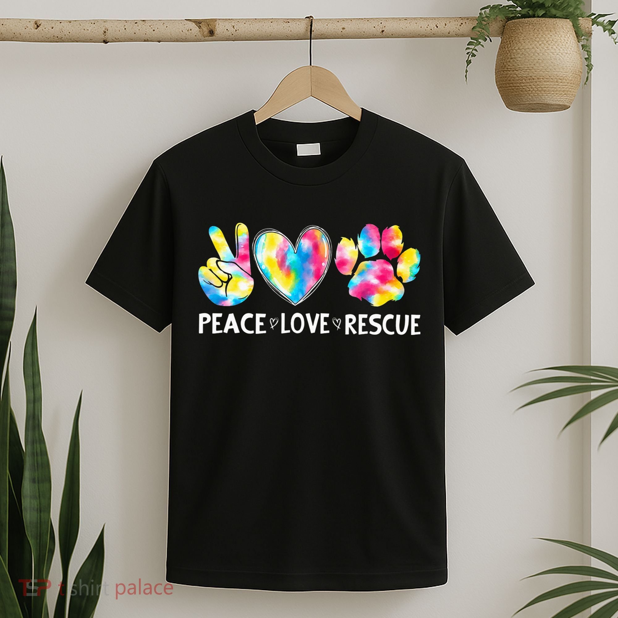 Peace Love Rescue Adopt Dog Cat Animals Funny Ie Dye T-Shirt