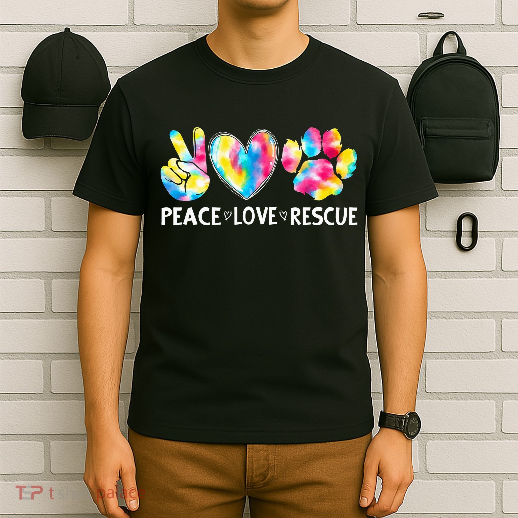 Peace Love Rescue Adopt Dog Cat Animals Funny Ie Dye T-Shirt