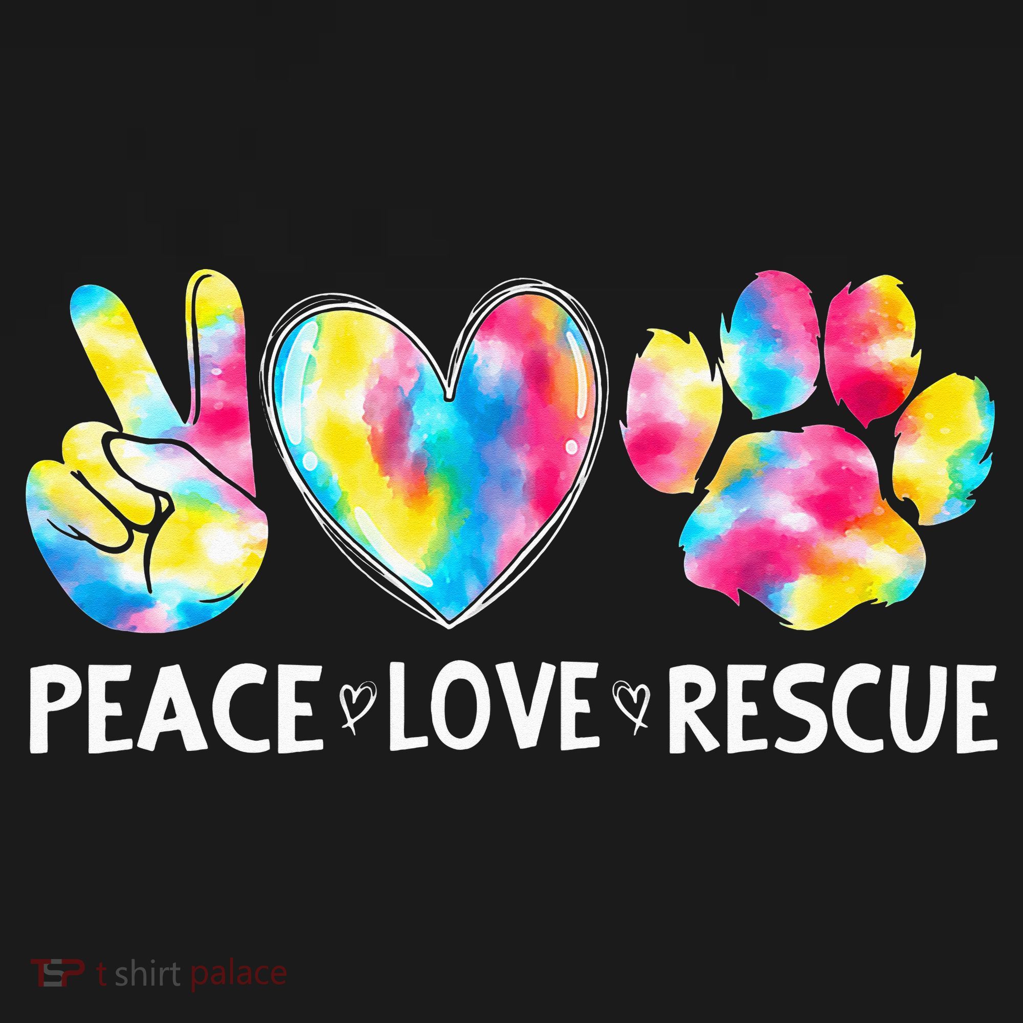 Peace Love Rescue Adopt Dog Cat Animals Funny Ie Dye Women's Tank Top