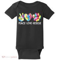 Peace Love Rescue Adopt Dog Cat Animals Funny Ie Dye Baby Bodysuit thumb 0