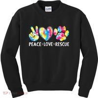 Peace Love Rescue Adopt Dog Cat Animals Funny Ie Dye Kids Sweatshirt thumb 0