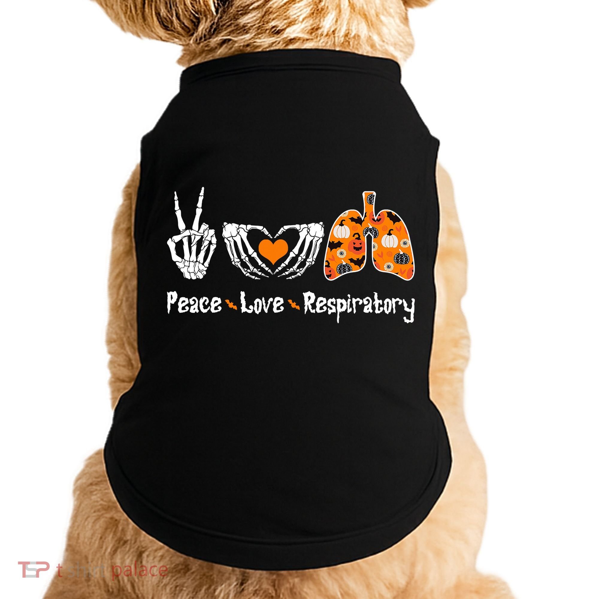 Peace Love Respiratory Therapist Skeleton Halloween Costume Doggie Tank
