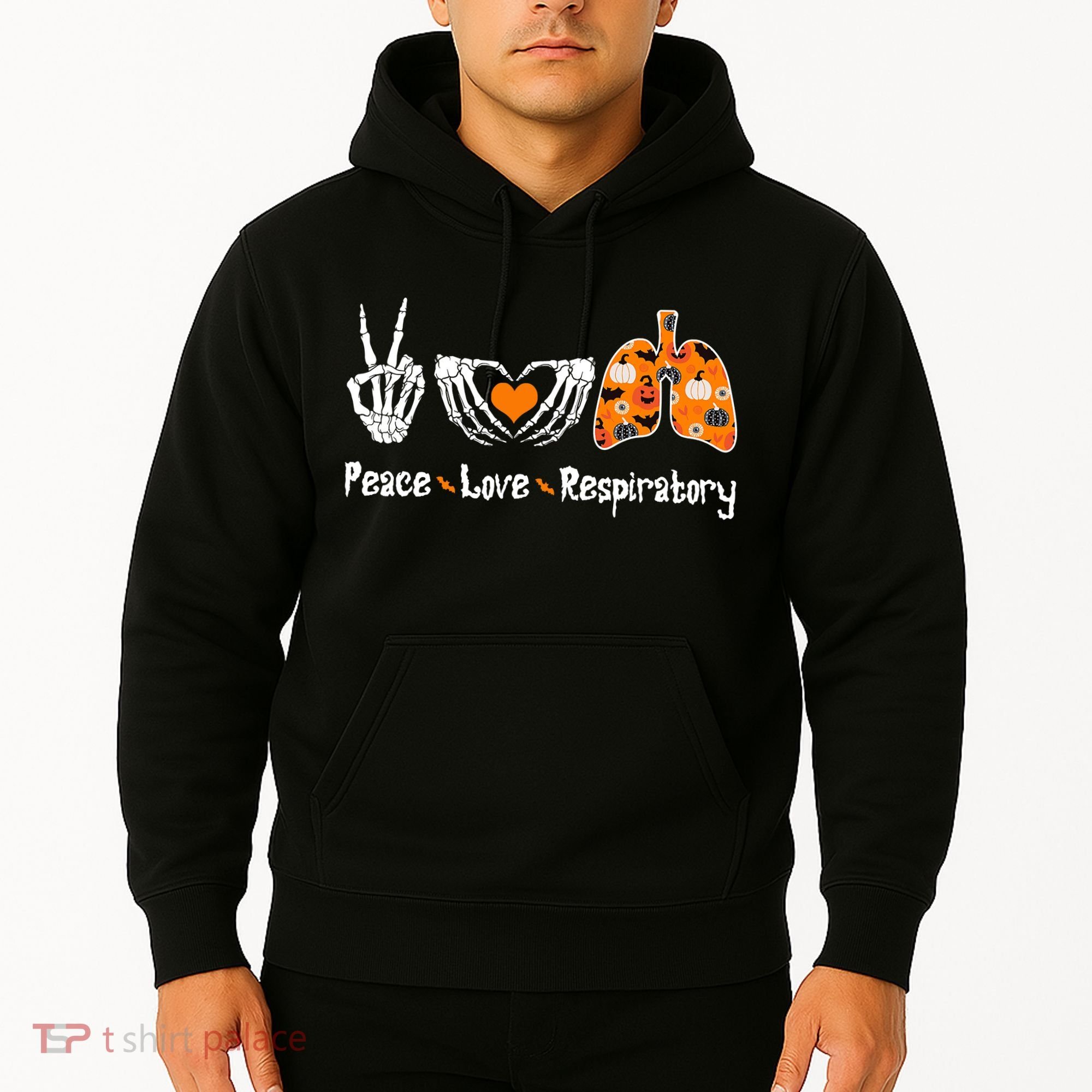 Peace Love Respiratory Therapist Skeleton Halloween Costume Hoodie