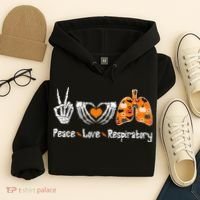 Peace Love Respiratory Therapist Skeleton Halloween Costume Hoodie thumb 4