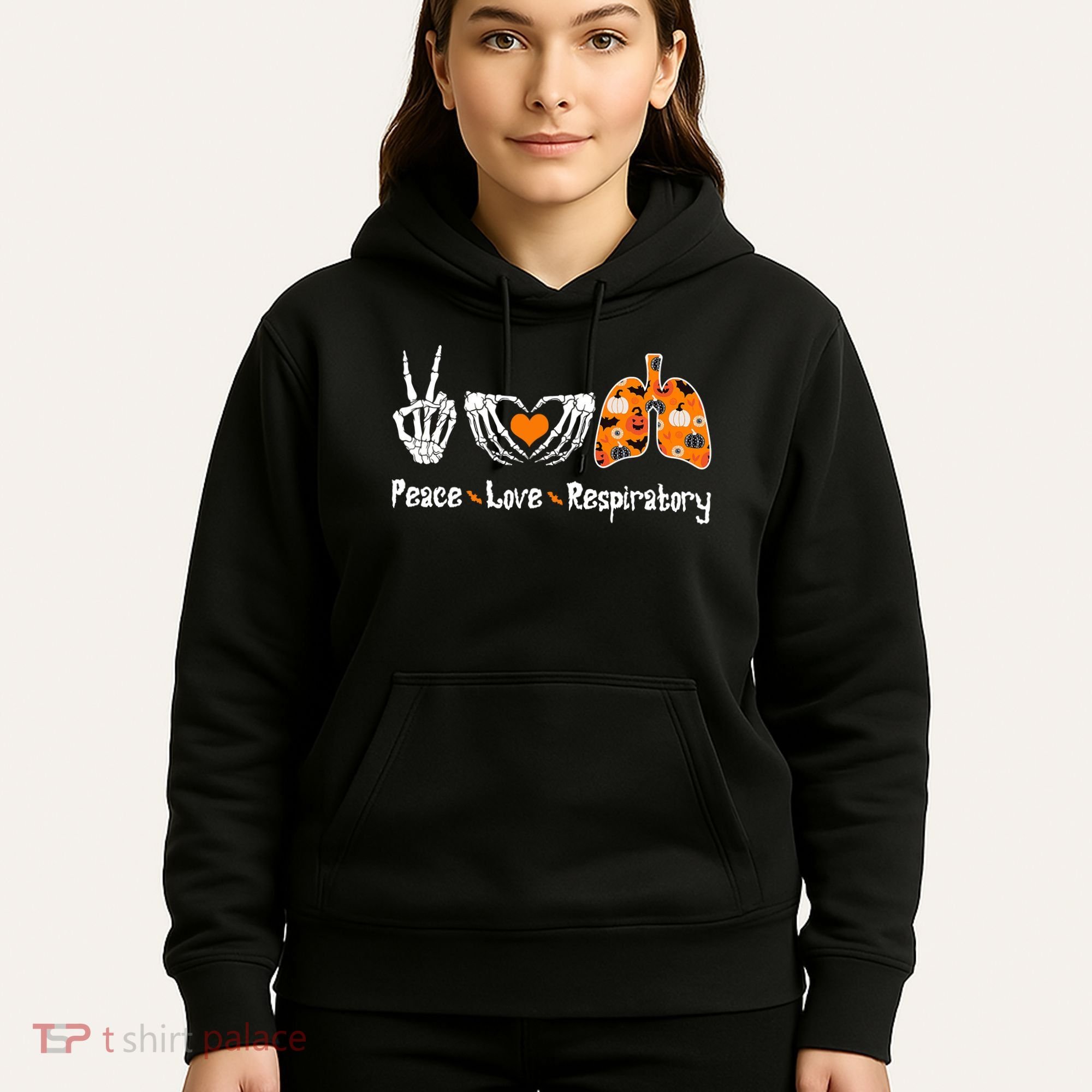 Peace Love Respiratory Therapist Skeleton Halloween Costume Hoodie