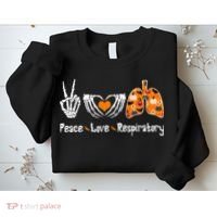 Peace Love Respiratory Therapist Skeleton Halloween Costume Sweatshirt thumb 2