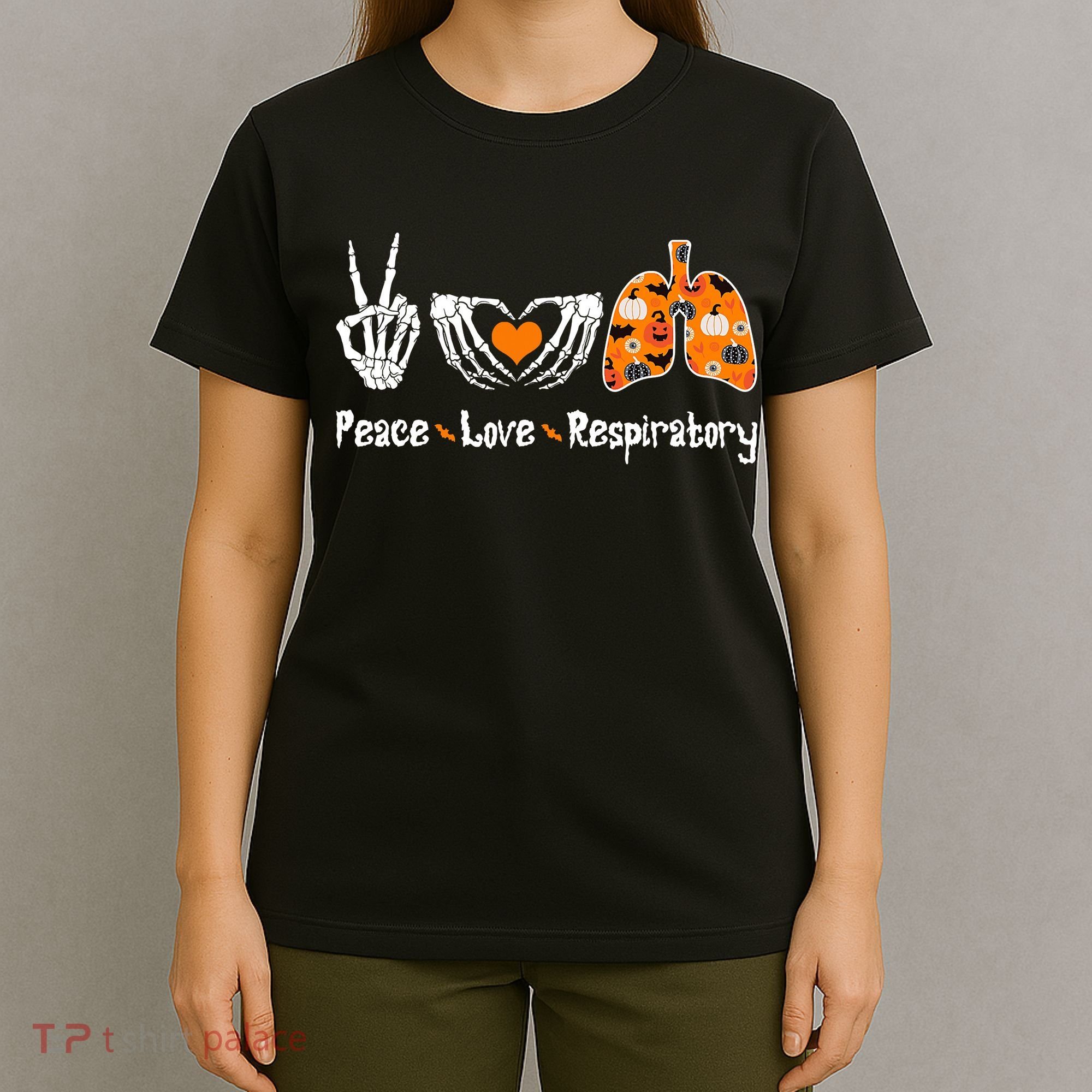 Peace Love Respiratory Therapist Skeleton Halloween Costume T-Shirt