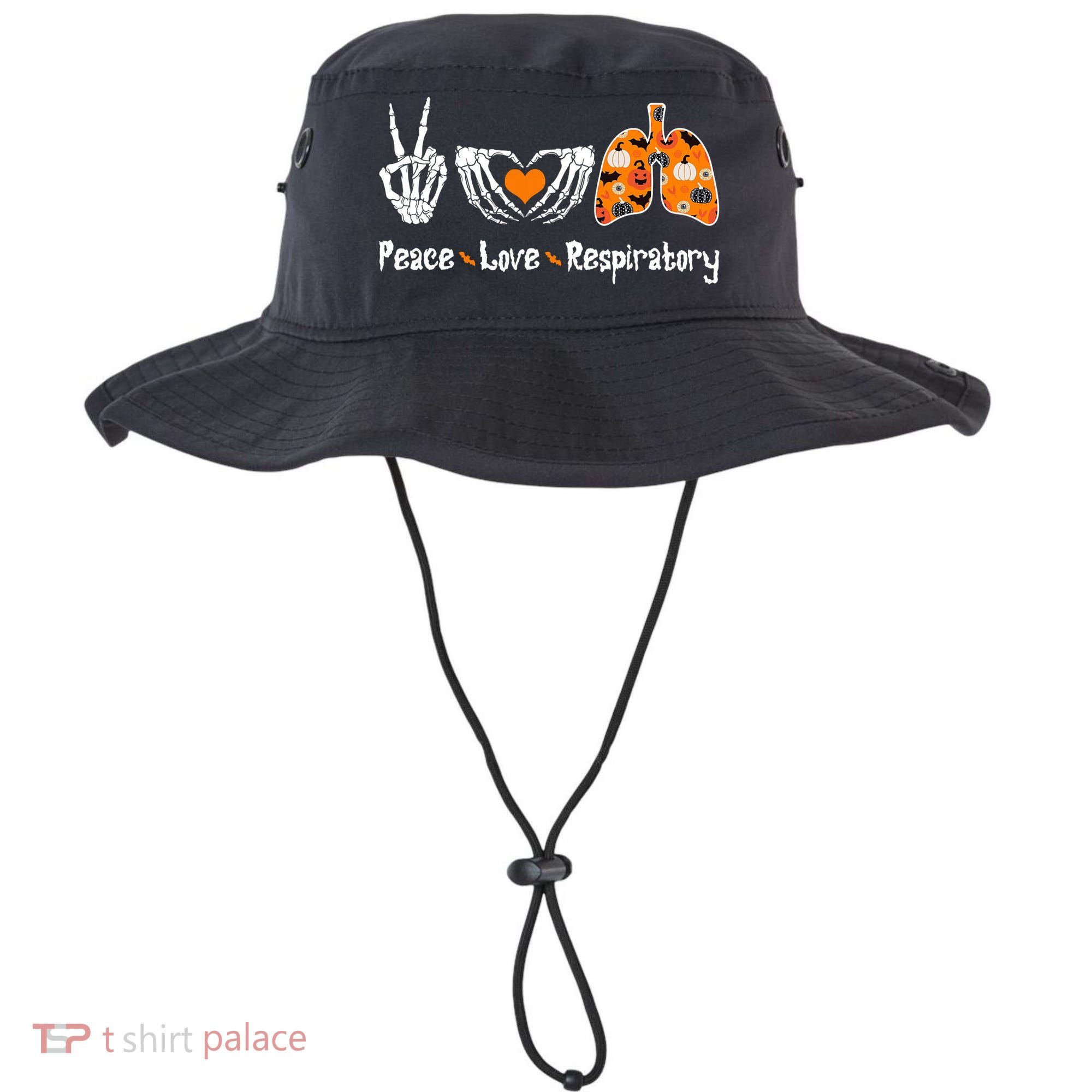 Peace Love Respiratory Therapist Skeleton Halloween Costume Bucket Hat