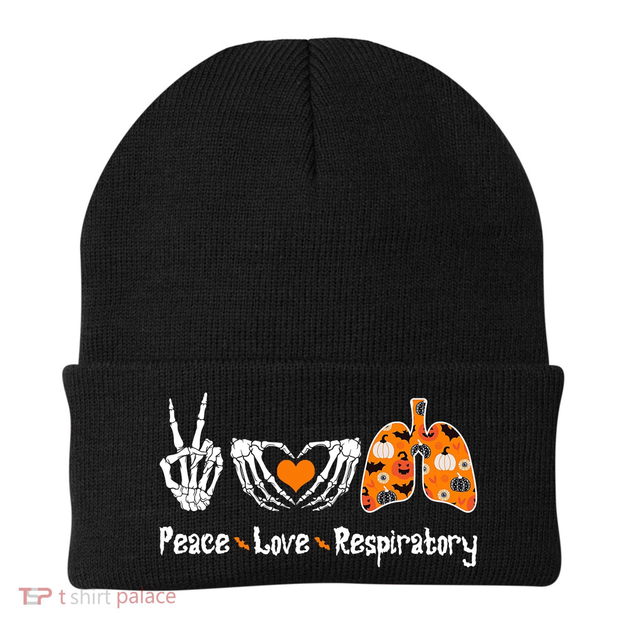 Peace Love Respiratory Therapist Skeleton Halloween Costume Beanie