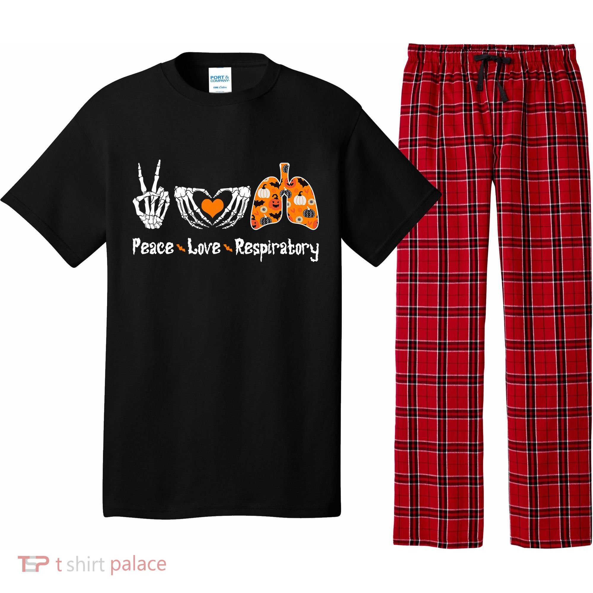 Peace Love Respiratory Therapist Skeleton Halloween Costume Pajama Set