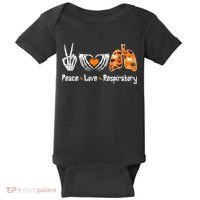 Peace Love Respiratory Therapist Skeleton Halloween Costume Baby Bodysuit thumb 0