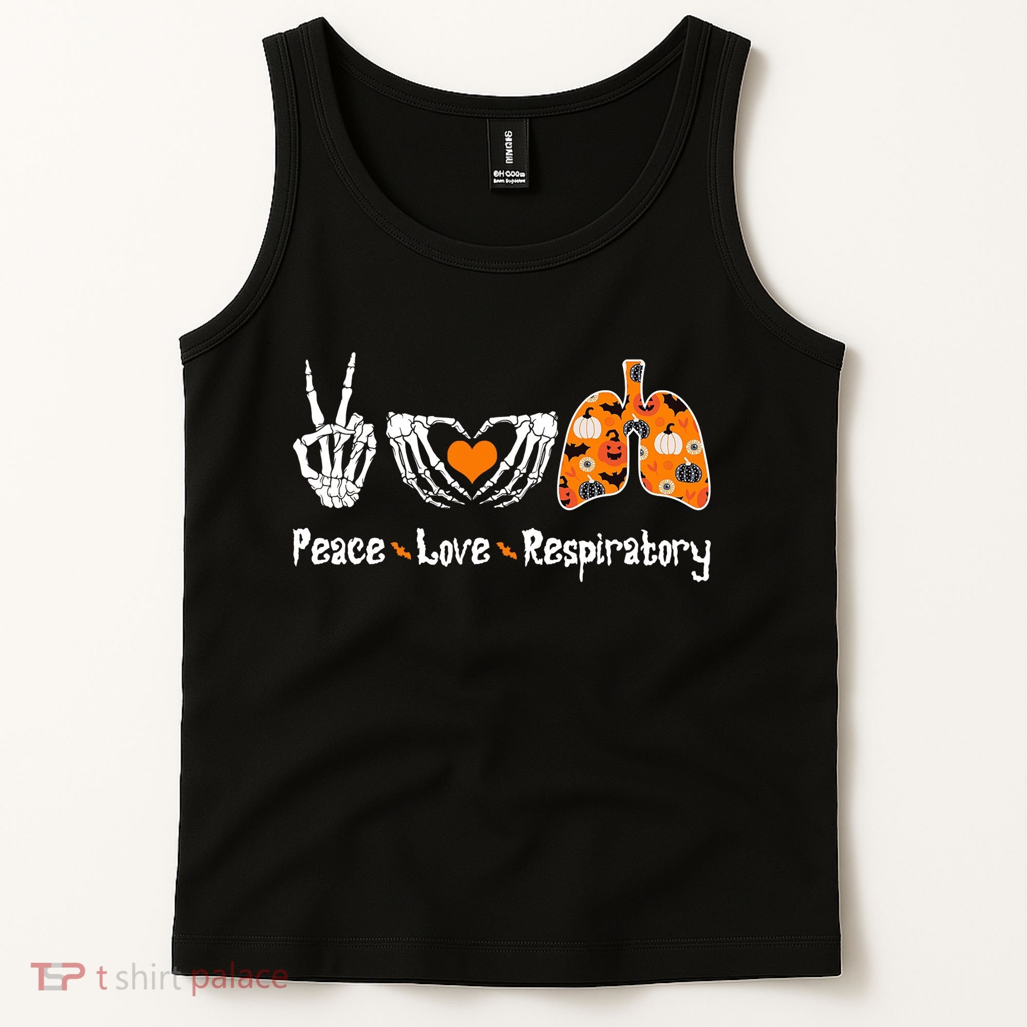 Peace Love Respiratory Therapist Skeleton Halloween Costume Tank Top