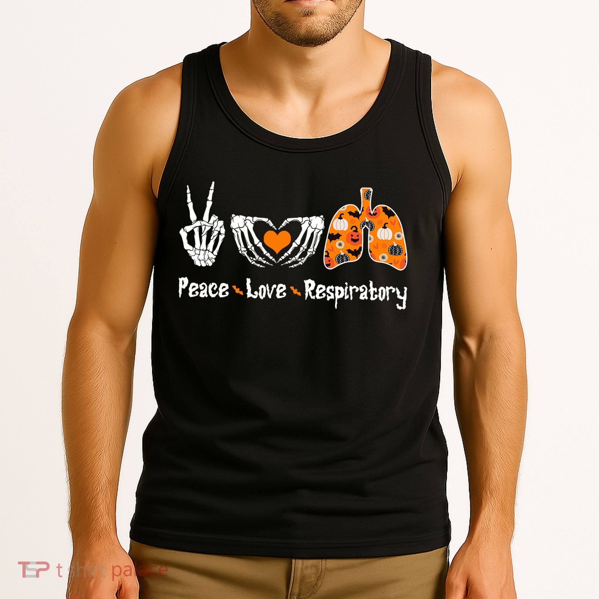 Peace Love Respiratory Therapist Skeleton Halloween Costume Tank Top
