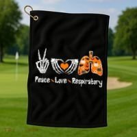 Peace Love Respiratory Therapist Skeleton Halloween Costume Golf Towel thumb 1