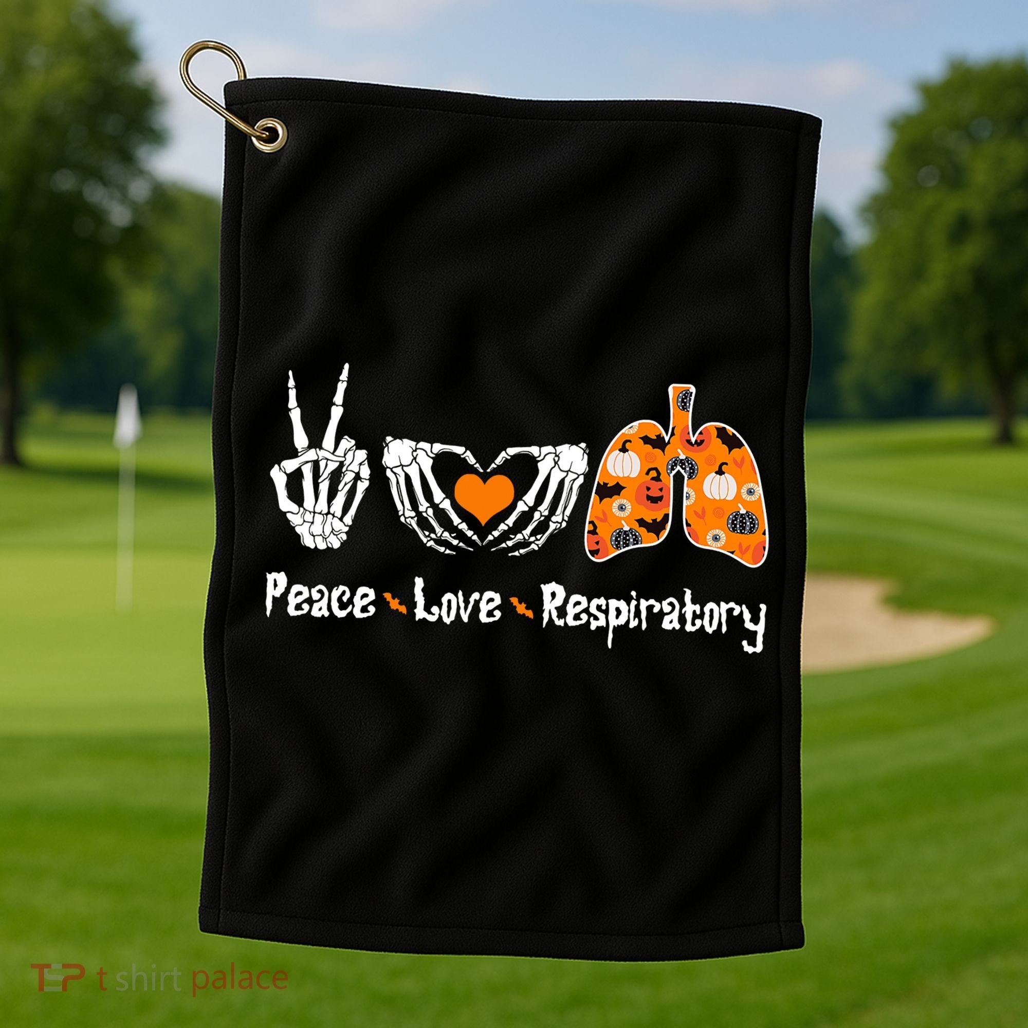 Peace Love Respiratory Therapist Skeleton Halloween Costume Golf Towel