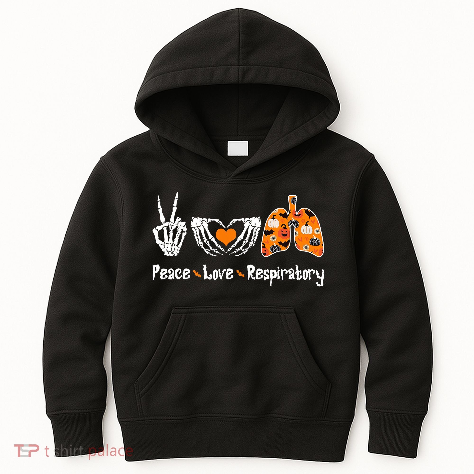 Peace Love Respiratory Therapist Skeleton Halloween Costume Kids Hoodie