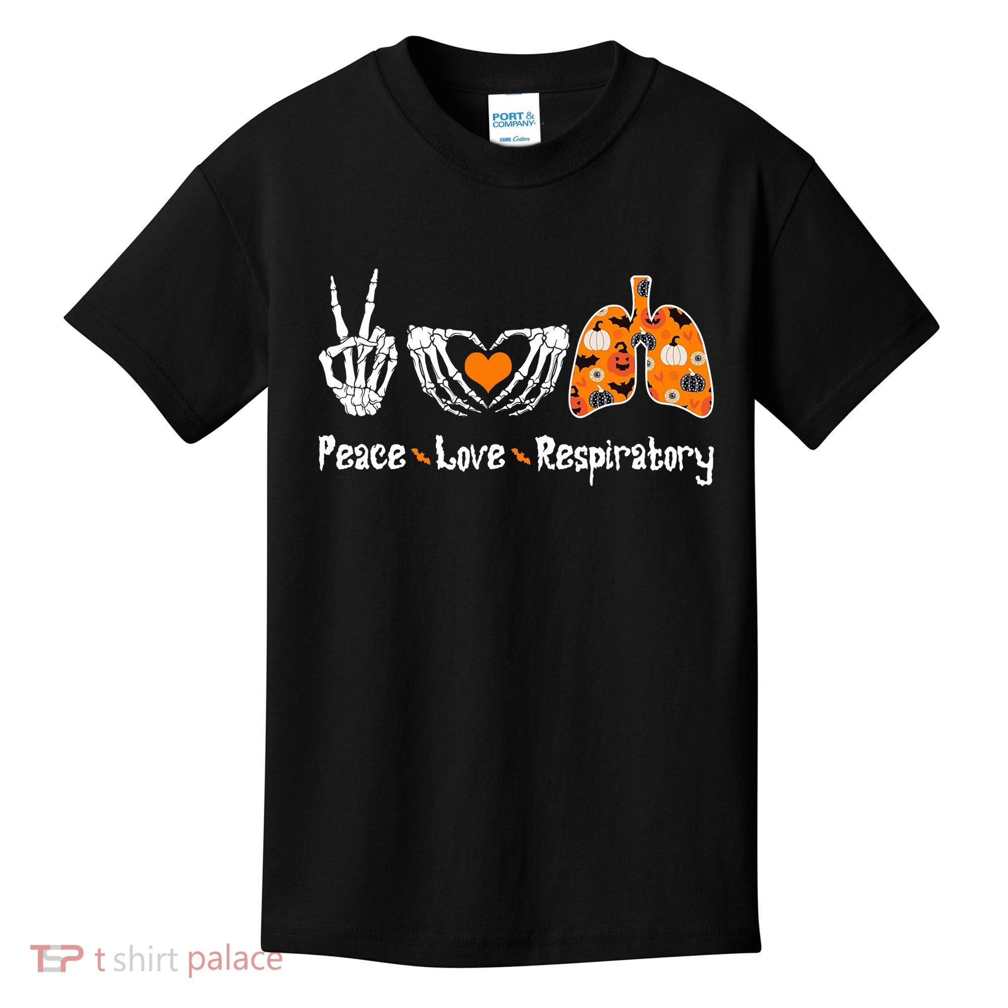 Peace Love Respiratory Therapist Skeleton Halloween Costume Kids T-Shirt
