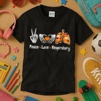 Peace Love Respiratory Therapist Skeleton Halloween Costume Kids T-Shirt thumb 3