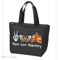 Peace Love Respiratory Therapist Skeleton Halloween Costume Tote Bag thumb 3