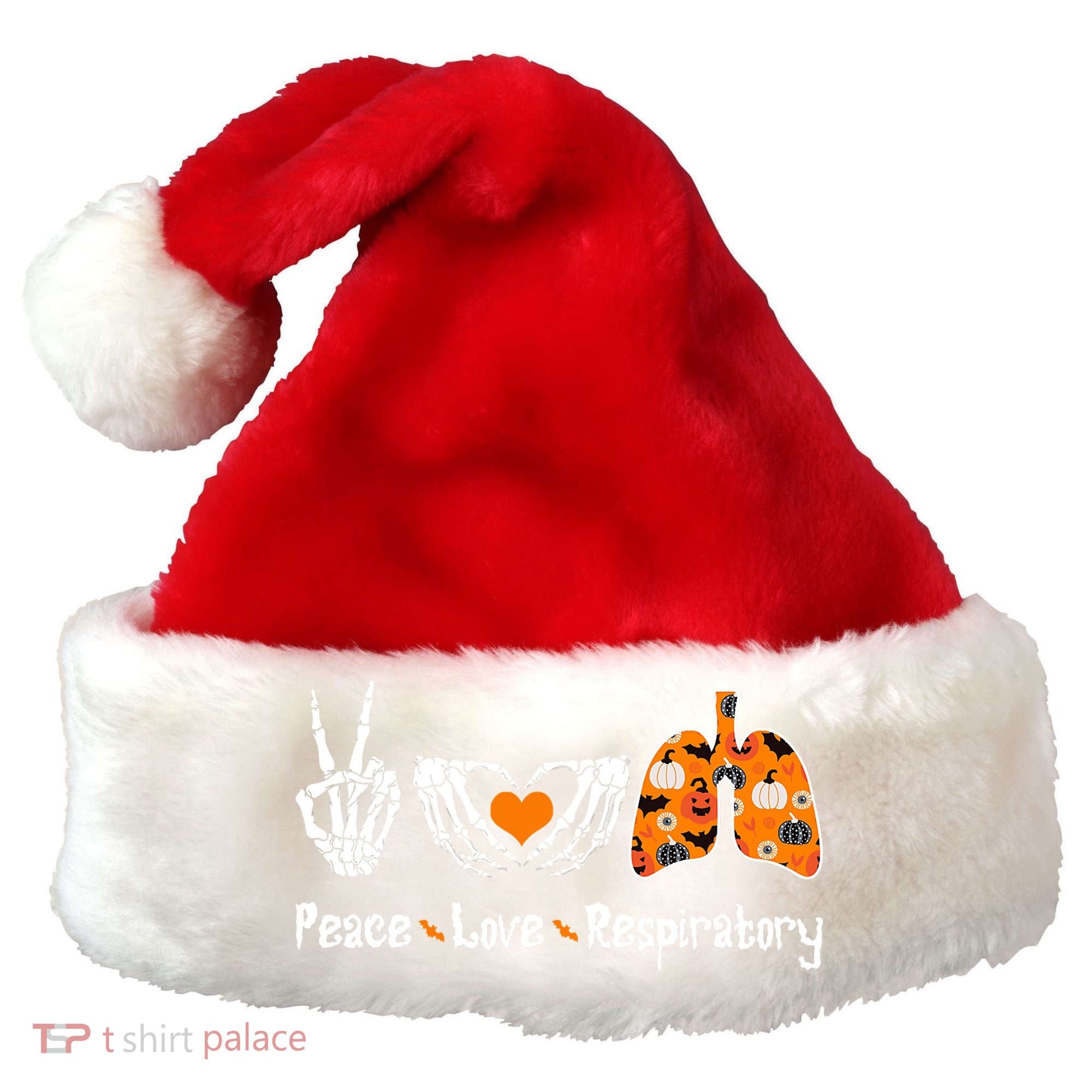 Peace Love Respiratory Therapist Skeleton Halloween Costume Santa Hat