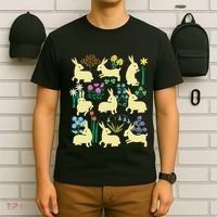 Playful Little Rabbits Among Colorful Flowers T-Shirt thumb 6