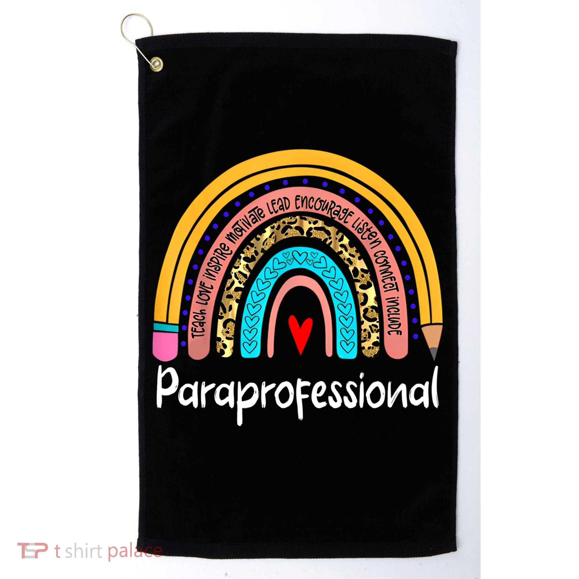 Paraprofessional Leopard Rainbow Back To School Paraeducator Cute Gift Golf Towel