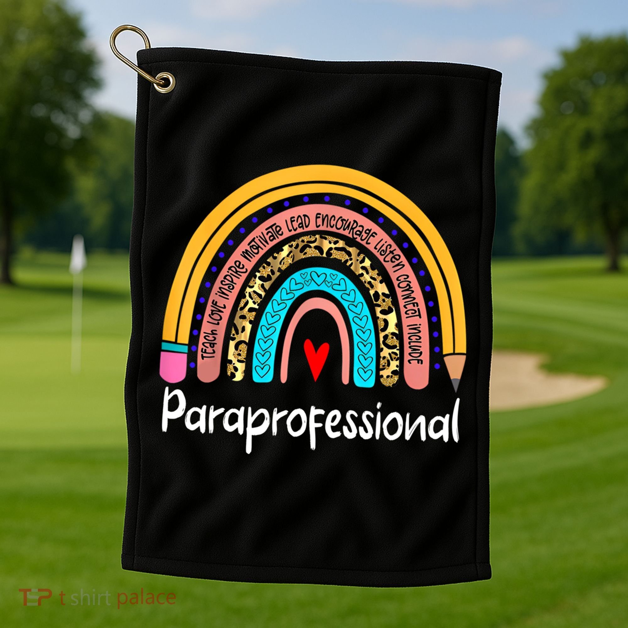 Paraprofessional Leopard Rainbow Back To School Paraeducator Cute Gift Golf Towel