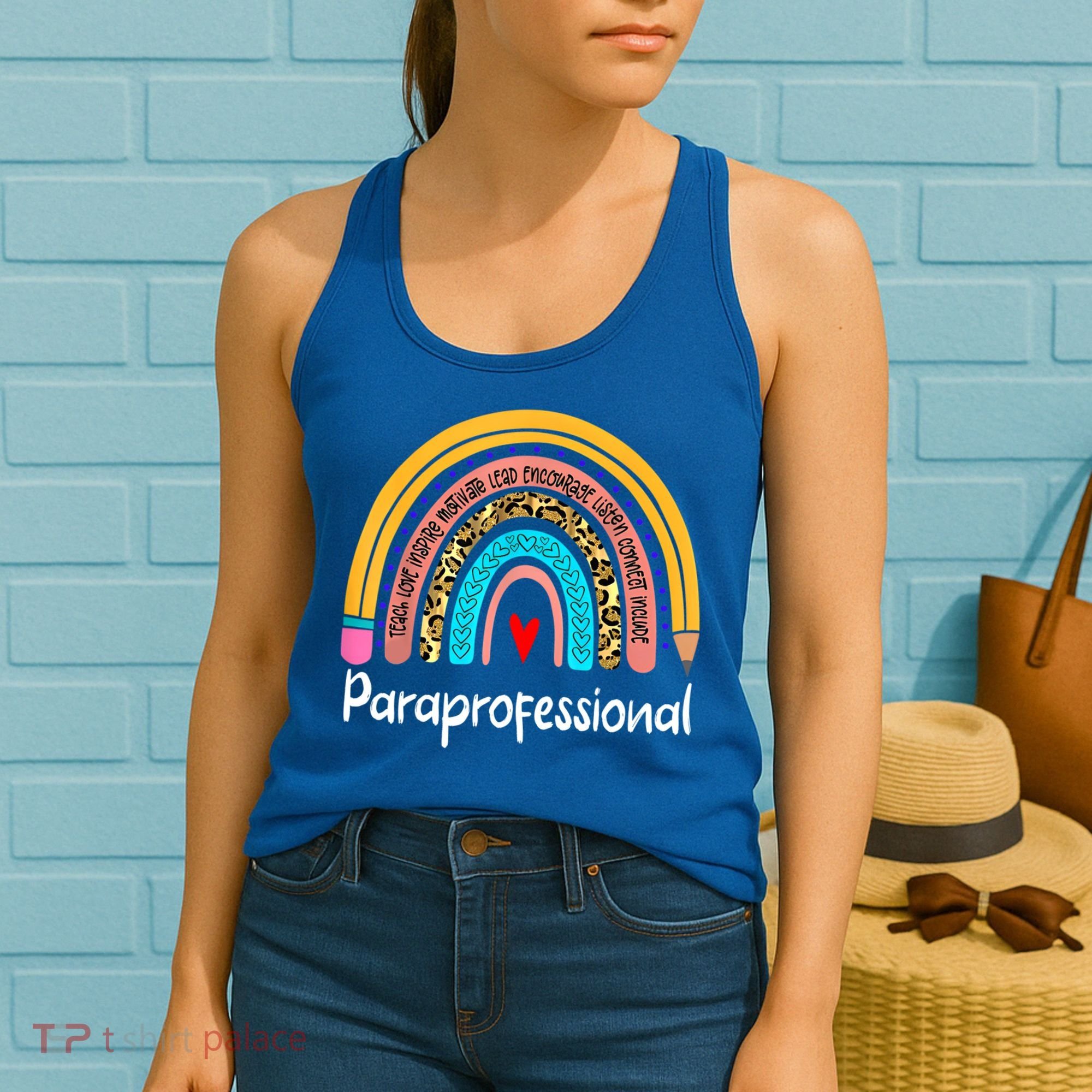 Paraprofessional Leopard Rainbow Back To School Paraeducator Cute Gift Women's Tank Top