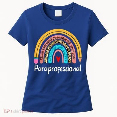 Paraprofessional Leopard Rainbow Back To School Paraeducator Cute Gift Women's T-Shirt
