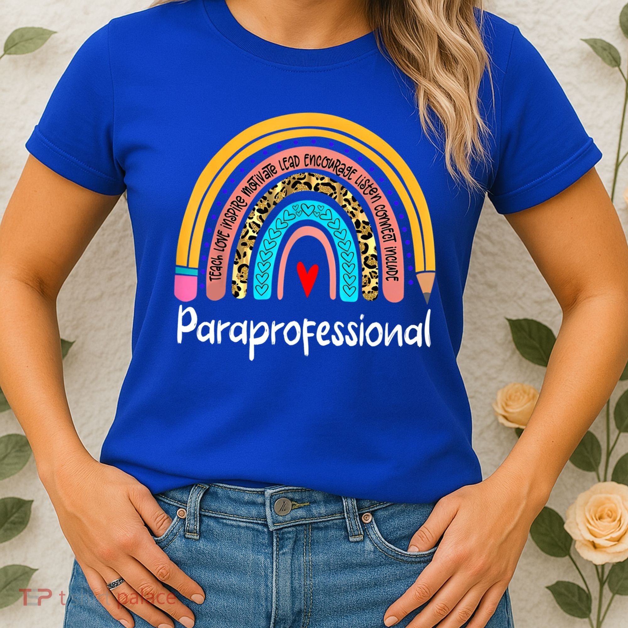 Paraprofessional Leopard Rainbow Back To School Paraeducator Cute Gift Women's T-Shirt