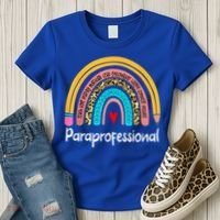 Paraprofessional Leopard Rainbow Back To School Paraeducator Cute Gift Women's T-Shirt thumb 3