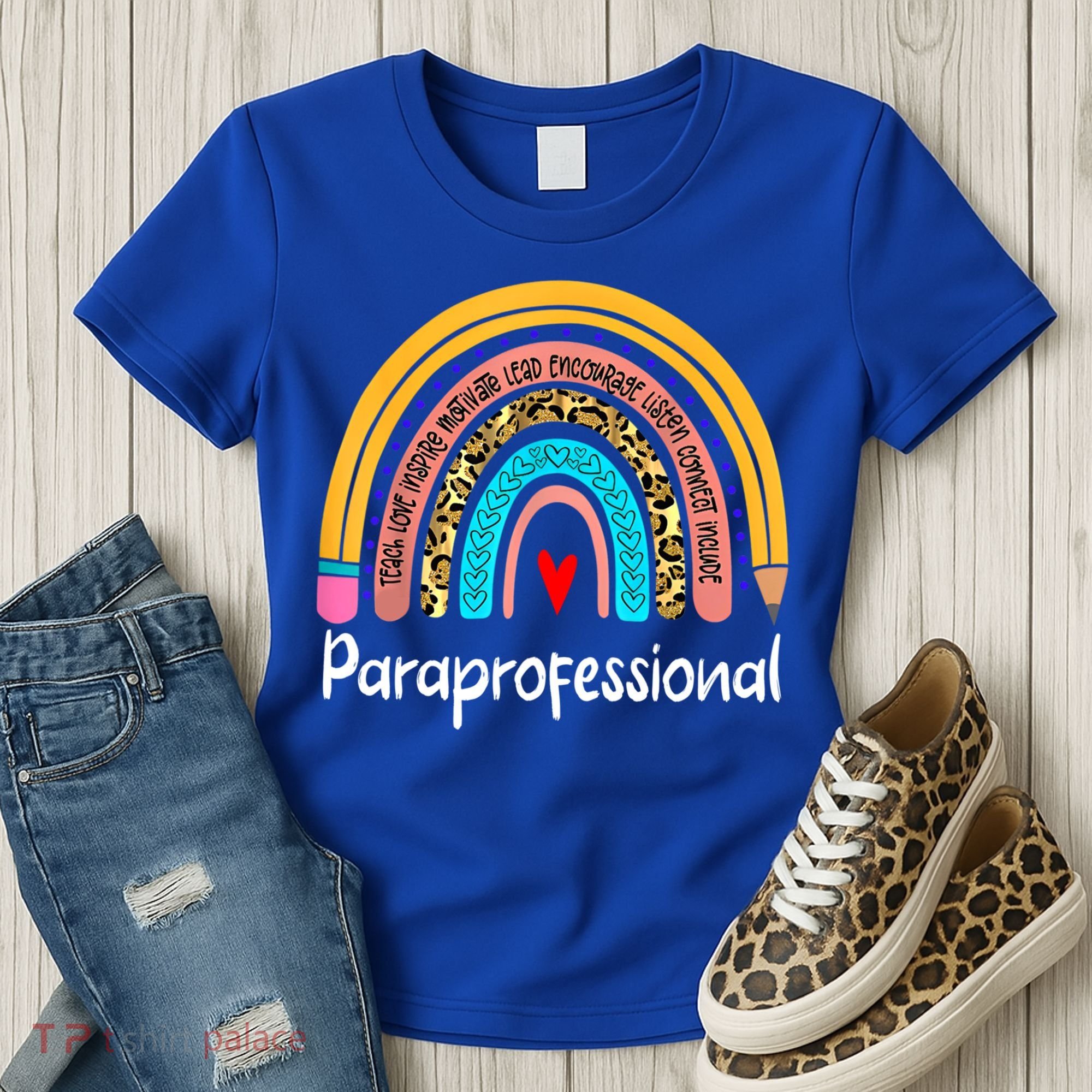 Paraprofessional Leopard Rainbow Back To School Paraeducator Cute Gift Women's T-Shirt